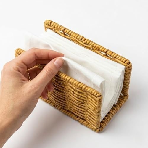 Diğer 57858324442213899283959 Hasır Örgü Peçetelik, Doğal Renk,, 14X5X8 Cm, Rustik Stil, Yemek Masası İçin -