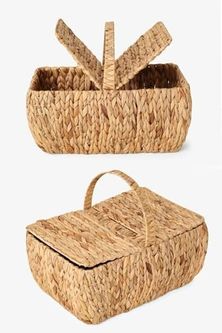Diğer 57858324442228399283959 El Yapımı Su Sümbülü Kapaklı Büyük Boy Hasır Örme Piknik Sepeti Dikdörtgen - 46X30Cm - 20-36Cm 1