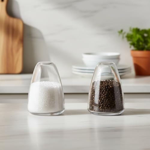 Diğer 57858324442480999283959 2'li Şeffaf Cam Tuzluk Ve Biberlik Seti - Klasik Ve Modern Tasarımlı Dolumlu Baharatlık 4X6 Cm Açık Gri