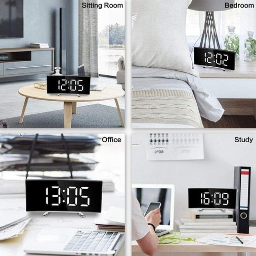 Diğer 57858324442842699283959 Alarmlı Led Dereceli Curved Dijital Masa Saati Abanoz - Beyaz