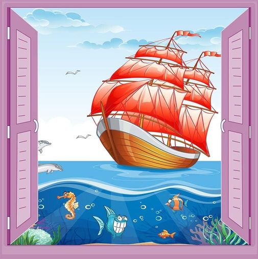 Diğer 57858324443126799283959 Çocuk Odası Bebek Odası Pencere Poster Duvar Kağıdı Gemi Acı Kahve