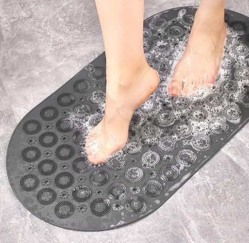 Diğer 57858324443264199283959 Masajlı Kaydırmaz Banyo Paspası Siyah, Gri, Oval Açık Gri