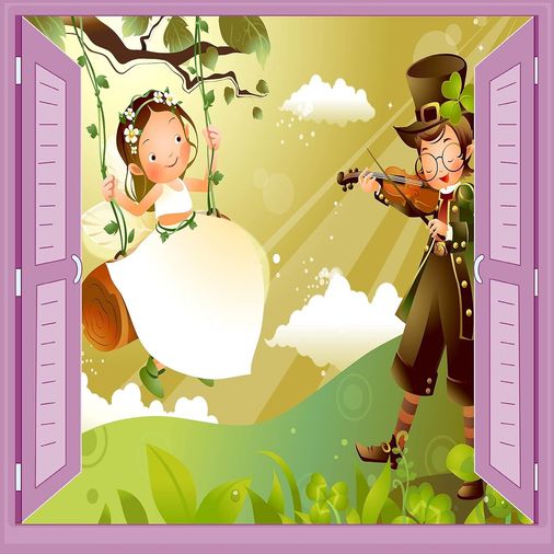 Diğer 57858324443331899283959 Çocuk Odası Bebek Odası Pencere Poster Duvar Kağıdı Keman Kız Acı Kahve