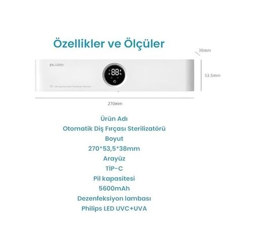 Diğer 57858324443339299283959 Şarj Edilebilir Diş Fırçası Tutacağı Tam Otomatik Sensörlü Uv Sterilizatör Led Teknolojisi Mavi Açık Ahşap