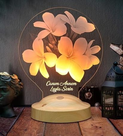 Diğer 57858324443456699283959 Çiçekli Hediye, Kişiye Özel Günü Hediyesi Plumeria Çiçeği Led Lamba, Canım Annem Hediyesi Açık Gold