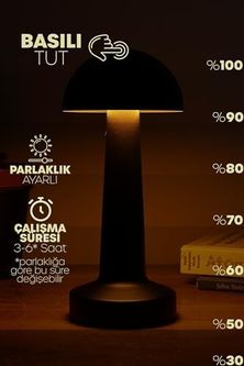 Diğer 57858324443518999283959 Şarjlı Mantar Masa Lambası Metal Dokunmatik 3 Işık Parlaklık Ayarlı Gece Masa Üstü Lamba Siyah A4 .