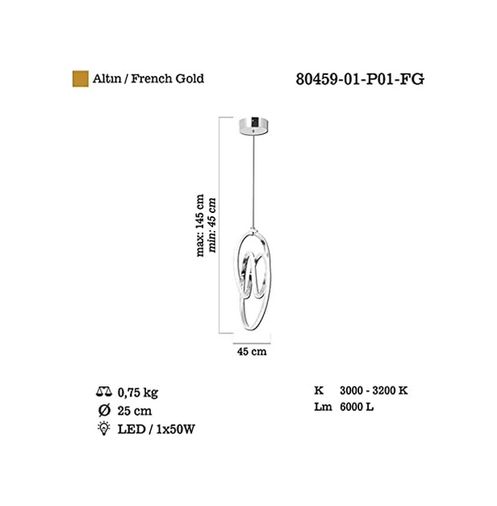 Diğer 57858324443552999283959 Remena Altın Ledli Sarkıt 50W 3000K Açık Gri