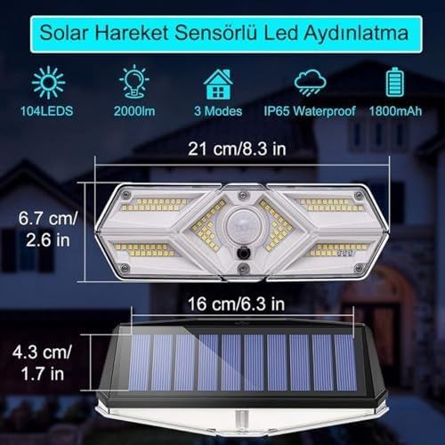 Diğer 57858324443652999283959 Güneş Enerjili Hareket Sensörlü, 6 Taraflı 104 Led Aydınlatma/gt-Sl13 Acı Kahve