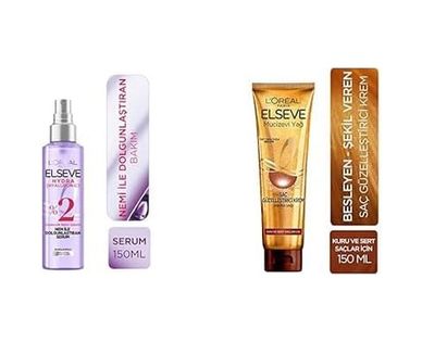 Diğer 57858324444453599283959 L'oréal Paris Elseve Hydra Hyaluronic Nem İle Dolgunlaştıran Serum 150 Ml + L'oréal Paris Elseve Mucizevi Yağ Saç Güzelleştirici Krem 150 Ml - Kuru Ve Sert Saçlar İçin