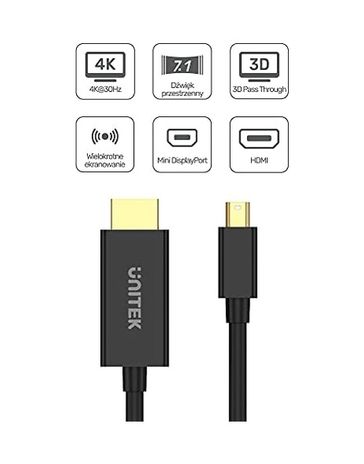 Diğer 57858324448555499283959 V1152A Unitek Adaptör Minidp Na Hdmı 4K 30Hz Kablo 2M / 4K 30Hz / Plug And Play/hdr/full Hd/audio-Wideo/hdmı 1.4 / Altın Kaplama Bağlantılar/renk Siyah 0