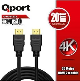 Diğer 57858324448687999283959 Qport-Q-Hdmı202 Altın Uçlu 20 Metre 4K Hdmı2.0 Kablo