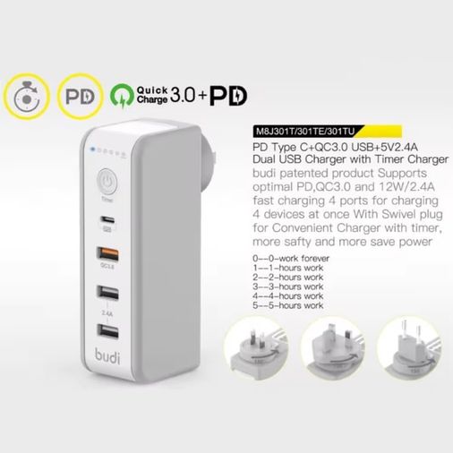 Diğer 57858324448933199283959 30 Watt Pd18W Zaman Ayarlı Usb Çıkışlı Priz 180 Derece Döndürülebilir Fiş Qc3.0 2.4A Usb Çıkışlı M8J301Te Acı Kahve