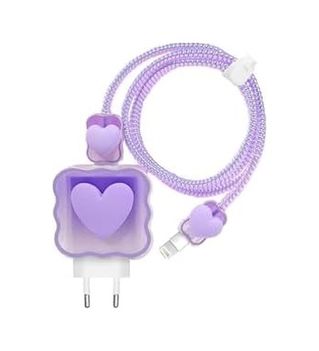 Diğer 57858324448969499283959 18W/20W İle Uyumlu Lila Kalp Şarj Aleti Kılıfı, Şarj Kablosu Örme Aparatı, Toparlayıcı, Kablo Koruyucu Acı Kahve