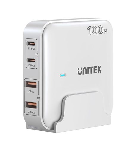Diğer 57858324449120199283959 Masaüstü Şarj Cihazı Unitek P1229Awh01 Gan 2Xusb-C 2Xusb-A Pd 100W Qc Beyaz Acı Kahve