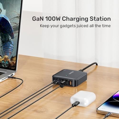 Diğer 57858324449121399283959 Unitek Siyah Masa Şarj Cihazı Gan 100W 2Xusb-A 2Xusb-C Acı Kahve