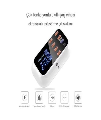 Diğer 57858324449169699283959 Doolike 8 Port Usb Hızlı Şarj İstasyonu Qc 3.0 + Type-C Amper Led Göstergeli Akım Koruma 1.5M Kablo Beyaz Acı Kahve