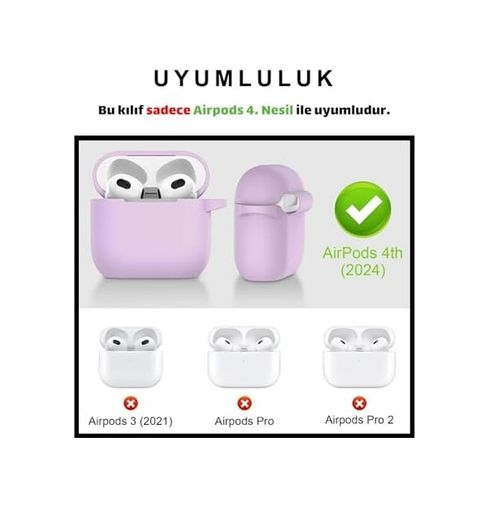 Diğer 57858324449241699283959 4.nesil Uyumlu Açık Lila Silikon Kulaklık Kılıfı, Kulaklık Ipi Ve 3'ü 1 Arada Temizleme Kalemi Seti Açık Lila Addison