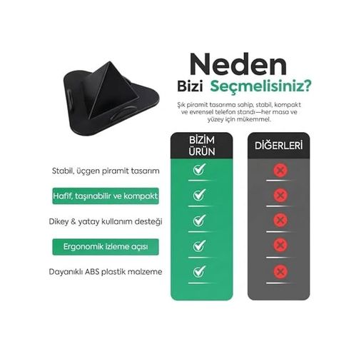 Diğer 57858324450159099283959 Siyah Masaüstü Telefon Tutucu Stand Tablet Uyumlu, 3 Açılı Piramit Tasarım, 4 11 İnç Acı Kahverengi