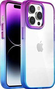 Diğer 57858324450566799283959 Labs 14 Pro Max Air Bumper Kılıf Darbe Önleyici Arkası Şeffaf Gökkuşağı Kapak Mavi Mor Addison