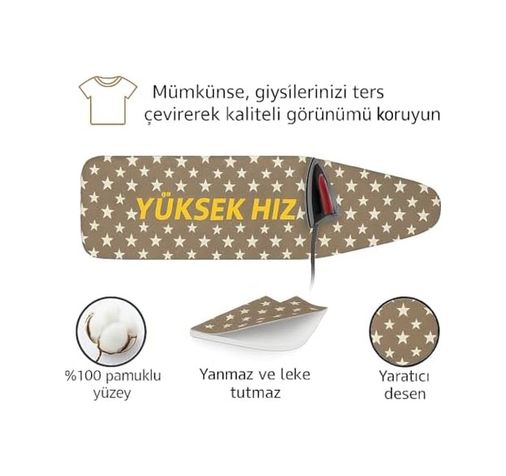 Diğer 57858324451846299283959 Greenline Ütü Masası Kılıfı, Keçeli Yanmaz, Pamuklu, Kahverengi, Yıldız Desenli, 145X56 Cm, Battal Boy Xxl Açık Ahşap