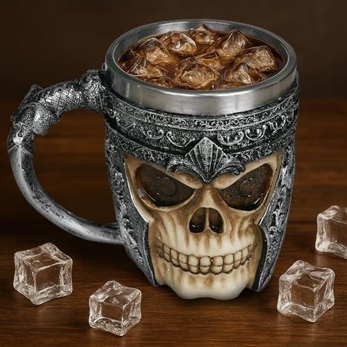 Diğer 57858324451881699283959 Birinci Sınıf 3D Kuru Kafa Fincan Paslanmaz Çelik Kahve, Çay, Cappuccino, Bira Gibi İçecekler İçin I Skull Kupası İskelet Kafatası Tasarımlı Görünüm 1 Açık Altın