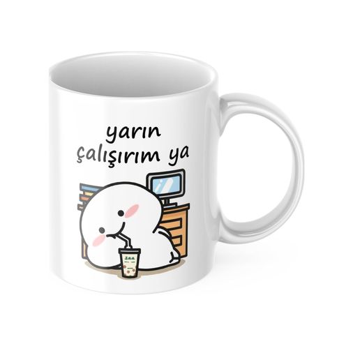 Diğer 57858324451915999283959 Yarın Çalışırım Komik Kupa Bardak Komik Yazılı Hediyelik Çay Kahve Kupası Açık Altın