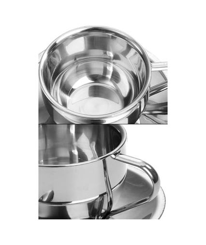Diğer 57858324451921299283959 Çelik 180 Ml Çift Cidarlı Espresso Kahve Fincan Seti Sunum Bardağı Mt120 Açık Gri