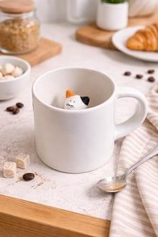 Diğer 57858324451924699283959 Sürpriz Kedi Figürlü Seramik Kahve Kupası Gizli Tasarım Mug Bardak Açık Altın