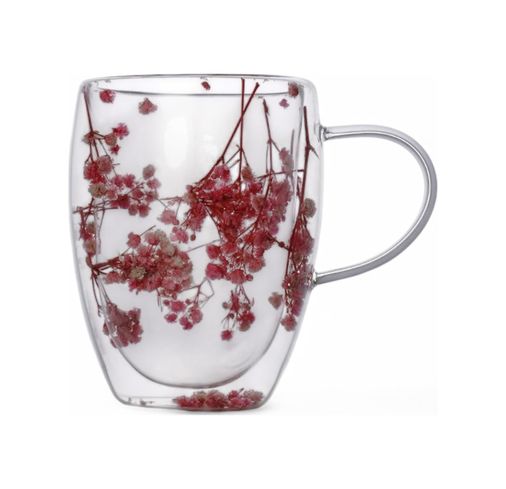 Diğer 57858324451942499283959 350Ml Çift Cidarlı Çiçekli Kupa Dayanıklı Çift Katmanlı Cam Çay & Kahve Kupası Şık Ve Ergonomik Tasarım Açık Altın