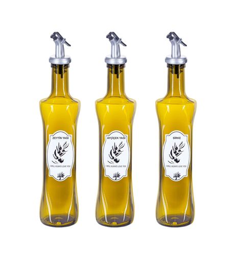 Diğer 57858324451944199283959 3 Adet Cam Yağdanlık, Zeytin Yağı, Ayçiçek Yağı Ve Sirke Etiketli, 3 Adet Tıpalı 0