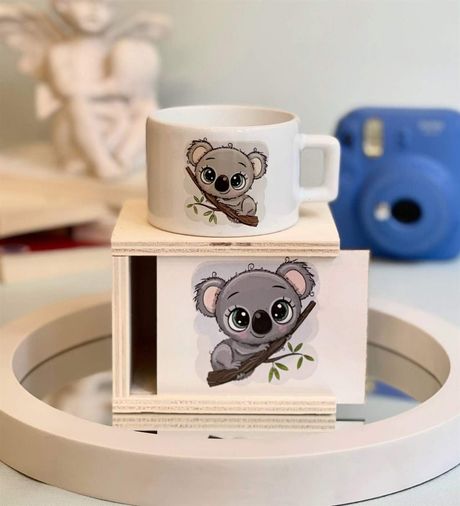 Diğer 57858324451966799283959 Sevimli Koala Tasarımlı Kutulu Kupa Açık Altın
