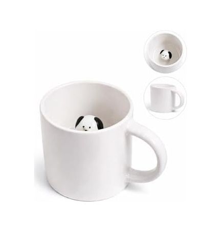 Diğer 57858324451973299283959 Sürpriz Köpek Figürlü Seramik Kahve Kupası Gizli Tasarım Mug Bardak Açık Altın