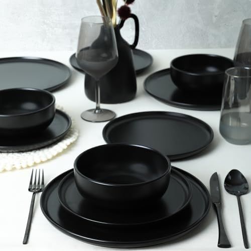 Diğer 57858324451976699283959 Mat Siyah Yemek Takımı 18 Parça 6 Kişilik 956 Açık