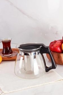 Diğer 57858324451985399283959 Dayanıklı Borosilikat Cam Demlik, Kendinden Süzgeçli, Şık Tasarım 1100 Mililitre 1
