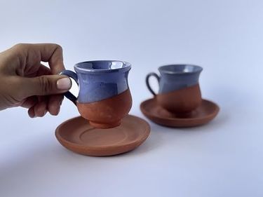 Diğer 57858324451991099283959 Mor Sırlı Seramik Kahve Fincanı Seti 2'li Açık Gri