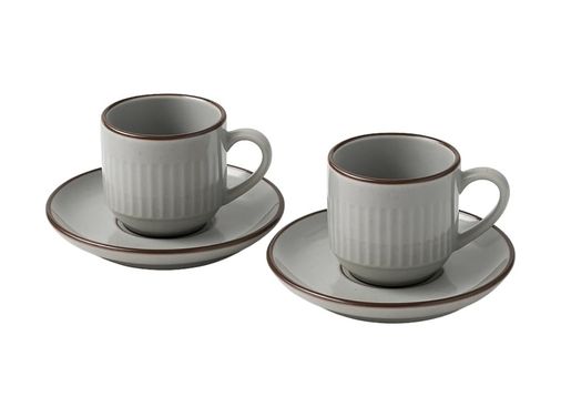 Diğer 57858324452000499283959 2'li Set Çizgili Seramik Fincan Takımı Mat Kahverengi Beyaz Rustik Espresso & Türk Kahvesi Fincanı Çift Kişilik Kulplu Servis Seti Modern Ev Ve Kafe Stili Açık Gri