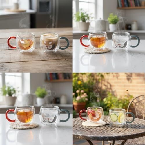 Diğer 57858324452015799283959 Çift Cidarlı Hayvan Figürlü Cam Kupa - 280 Ml - Karışık Renklerde Sürpriz Gönderim Asorti - Dayanıklı Borosilikat Tasarım Bardak 1 Adet Açık Altın