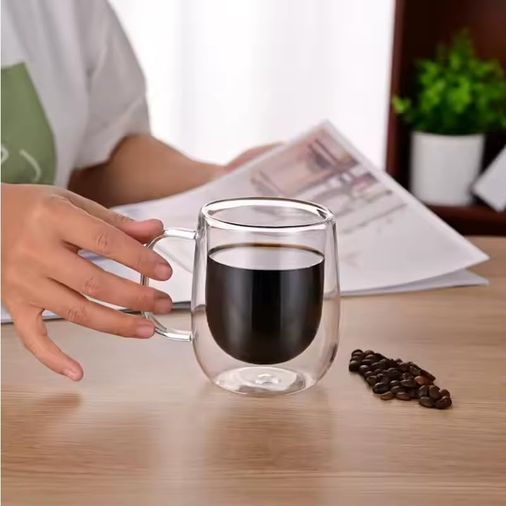 Diğer 57858324452046199283959 2 Adet Çift Cidarlı Cam Kupa Bardak 250 Ml Çift Camlı Bardak Kupa Double Walled Glass Açık Altın