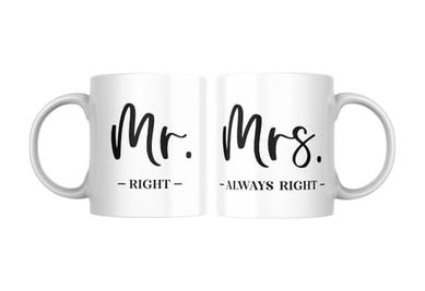 Diğer 57858324452067899283959 Mr. Ve Mrs. Baskılı Çift Kupası Hediyelik Çay Kahve Kupası 2 Adet Açık Altın