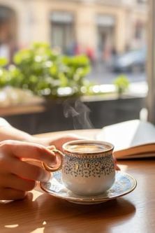 Diğer 57858324452075399283959 6 Kişilik Esintisi Mavi Puantiyeli Yaldızlı Kahve Fincan Seti - 90 Ml Açık Gri