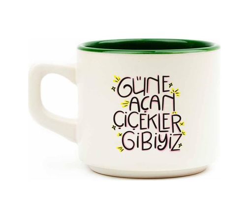 Diğer 57858324452082399283959 Güne Açan Çiçekler Gibiyiz Beyaz Kupa - Hediyelik Kupa Fincan Mug Açık Altın