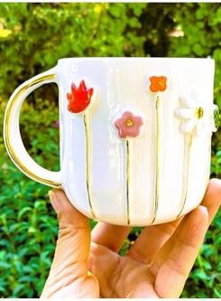 Diğer 57858324452084399283959 Wonders 24 Ayar Altın Detaylı Ilkbahar Çiçek Kabartmalı 450 Ml El Yapımı Mug Spring Flower Açık Altın
