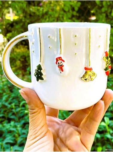 Diğer 57858324452084599283959 Wonders Premium Kalite 24 Ayar Altın Detaylı El Yapımı Christmas Mug 450 Ml Handmade Açık Altın