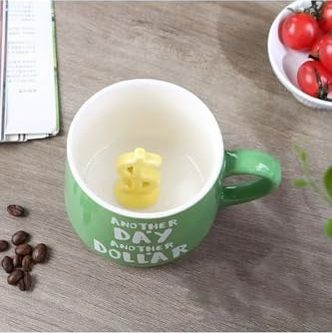 Diğer 57858324452091099283959 Day Dollar Yeşil Porselen Kupa 350 Ml Dolar Simgeli Sürprizli Bereket Motivasyon,yeşil Açık Altın