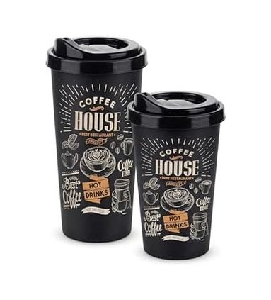 Diğer 57858324452105399283959 2'li Coffee Desenli Kahve Bardağı Seti 650 Ml + 400 Ml - Kahverengi Şık Tasarımlı Pipetli Bardak Takımı Açık Altın