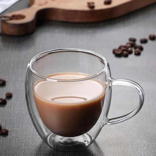 Diğer 57858324452107499283959 Çift Katmanlı Cam Kupa Bardak 250 Ml Lüx Çift Cidarlı Kupa - Termos Bardak - İki Duvarlı Yapısı İle Uzun Süre -Soğuk Tutma Özelliği, Kulplu Kahve Espresso Bardağı Brosilikat Double Layer Cup Açık Altın