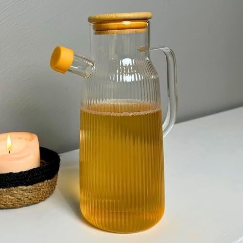 Diğer 57858324452128699283959 Borosilikat Cam Yağdanlık 1000 Ml Bambu Kapaklı Yağ Sürahisi, Yağ Ve Sirke Kabı 0