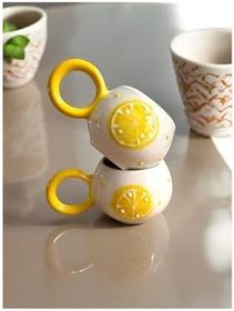 Diğer 57858324452140499283959 Limon Model Kabartmalı Çay Kahve 2 Li El Yapımı Seramik Açık Altın