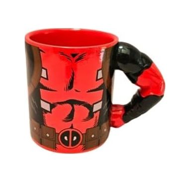 Diğer 57858324452145699283959 Deadpool Tasarımlı Kupa Bardak, 500Ml, Çelik, Kırmızı-Siyah, Özel Kulp Açık Altın