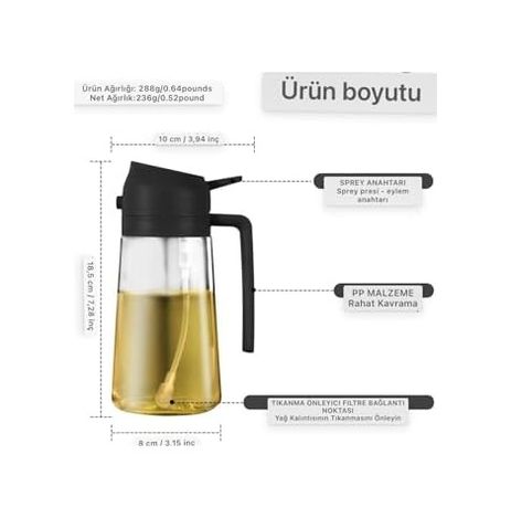 Diğer 57858324452147799283959 1 Adet 2'si 1 Arada Cam Yağ Püskürtücü Ve Dağıtıcı,yağlık,yağdanlık,siyah 0